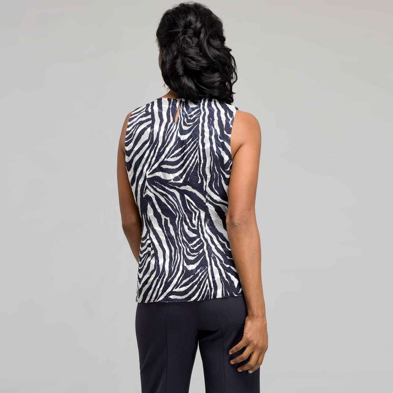 Sleeveless Zebra Print Blouse, Ink & White, large image number 1
