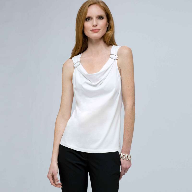 Drape Neck Tank with Buckles., White, large image number 0